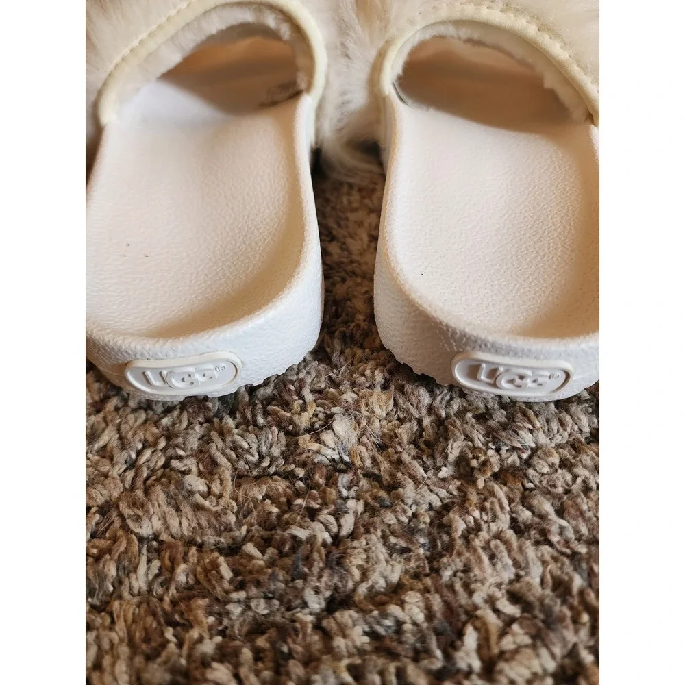 UGG Royale Real Lamb Fur Slide Sandals White Women's Size 7 EU 38 NWOT